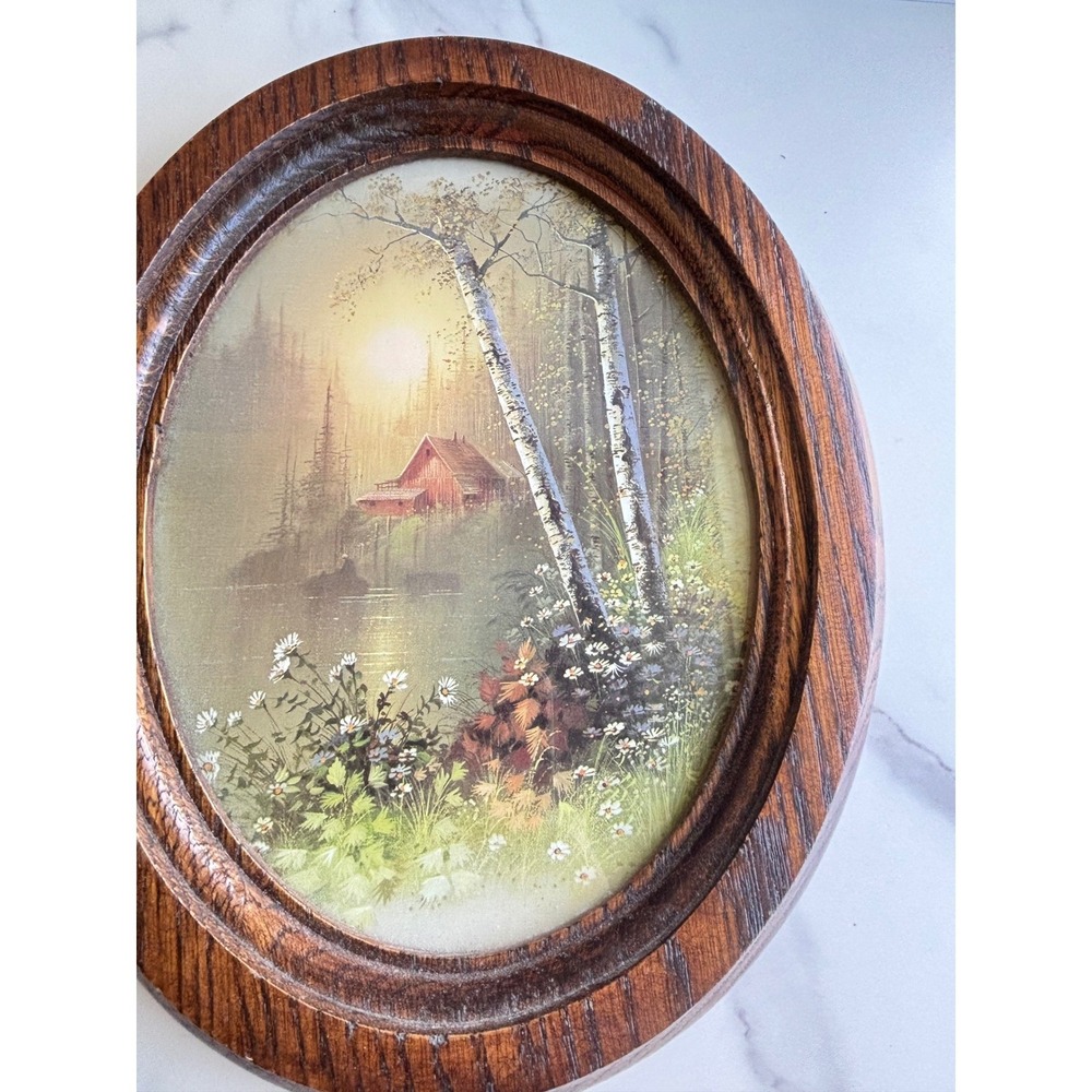 Vtg Homco Oval Wood Framed Cottagecore Wall Art Set of 3 Nature Pastoral Scenes - Picture 3 of 8